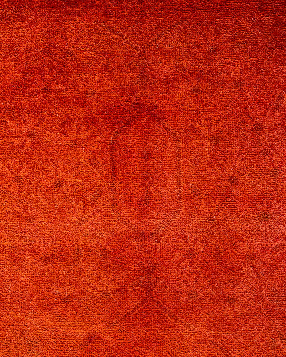 Pakistani Contemporary Overdyed Hand Knotted Wool Orange Area Rug 6' 3