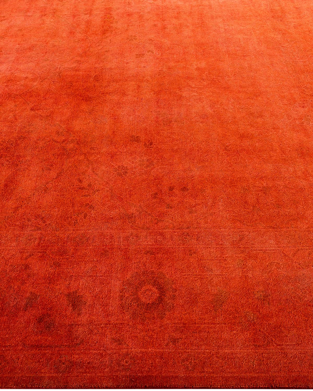 Contemporary Overdyed Hand Knotted Wool Orange Area Rug 6' 3