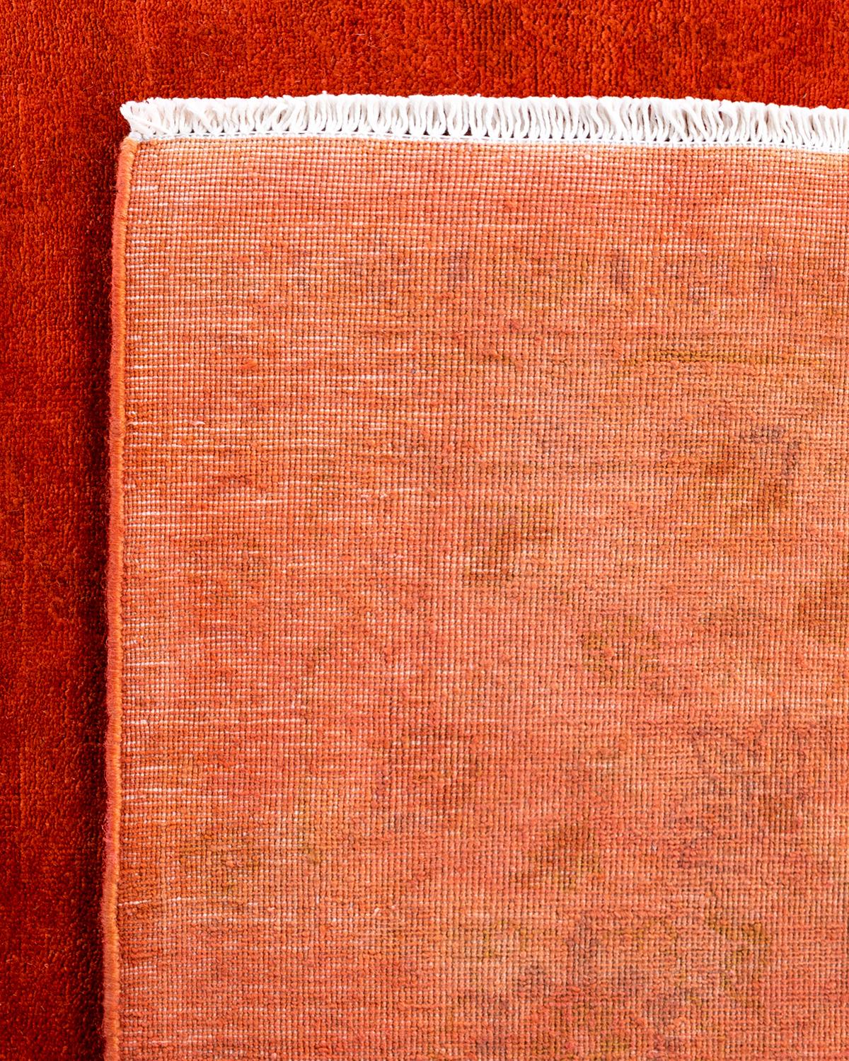 Contemporary Overdyed Hand Knotted Wool Orange Area Rug 6' 3