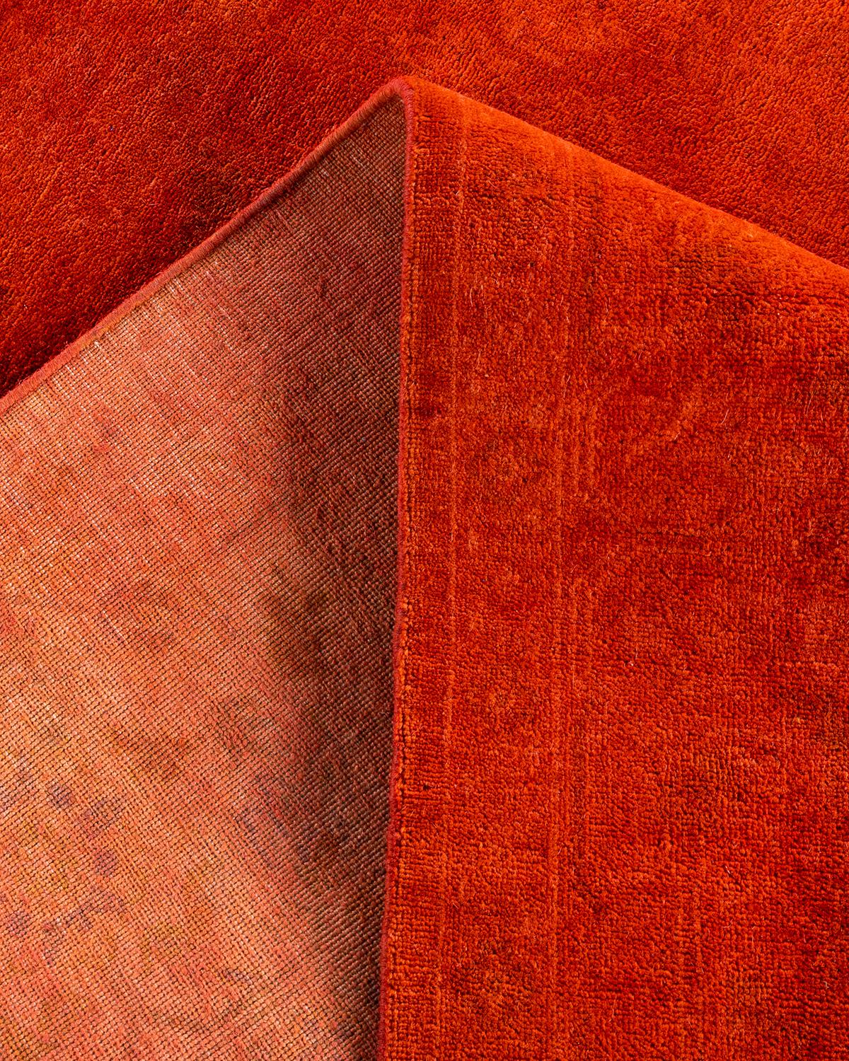 Contemporary Overdyed Hand Knotted Wool Orange Area Rug 6' 3