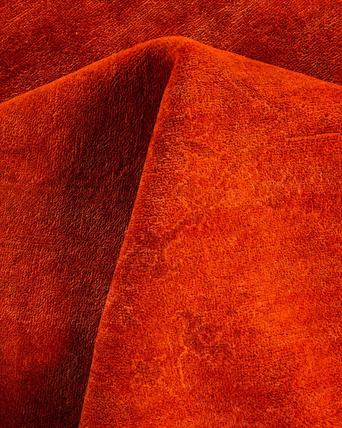 Contemporary Overdyed Hand Knotted Wool Orange Area Rug 6' 3