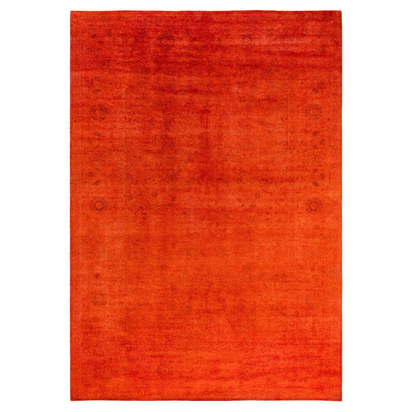 Contemporary Overdyed Hand Knotted Wool Orange Area Rug 6' 3" x 8' 10"
