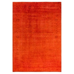 Contemporary Overdyed Hand Knotted Wool Orange Area Rug 6' 3" x 8' 10"