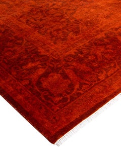 Contemporary Overdyed Hand Knotted Wool Orange Area Rug 6' 3" x 9' 7"