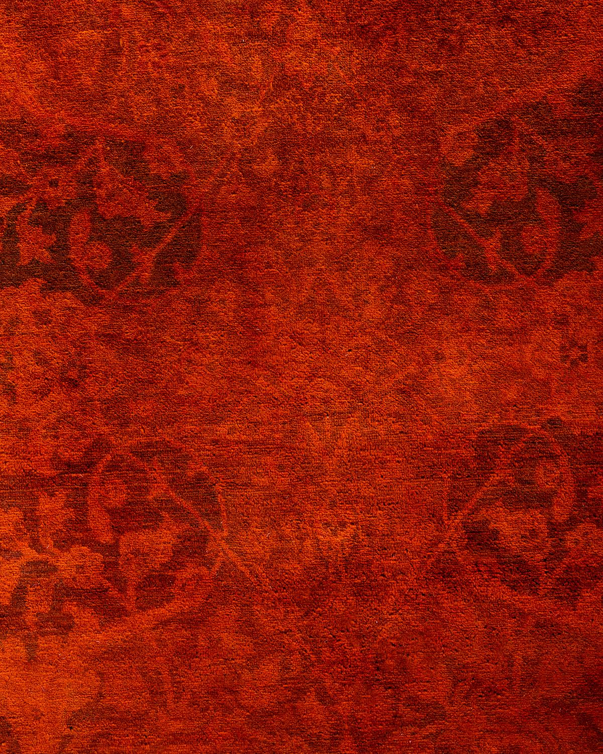 Zeitgenössische Overdyed handgeknüpfte Wolle Orange Bereich Teppich 6' 3
