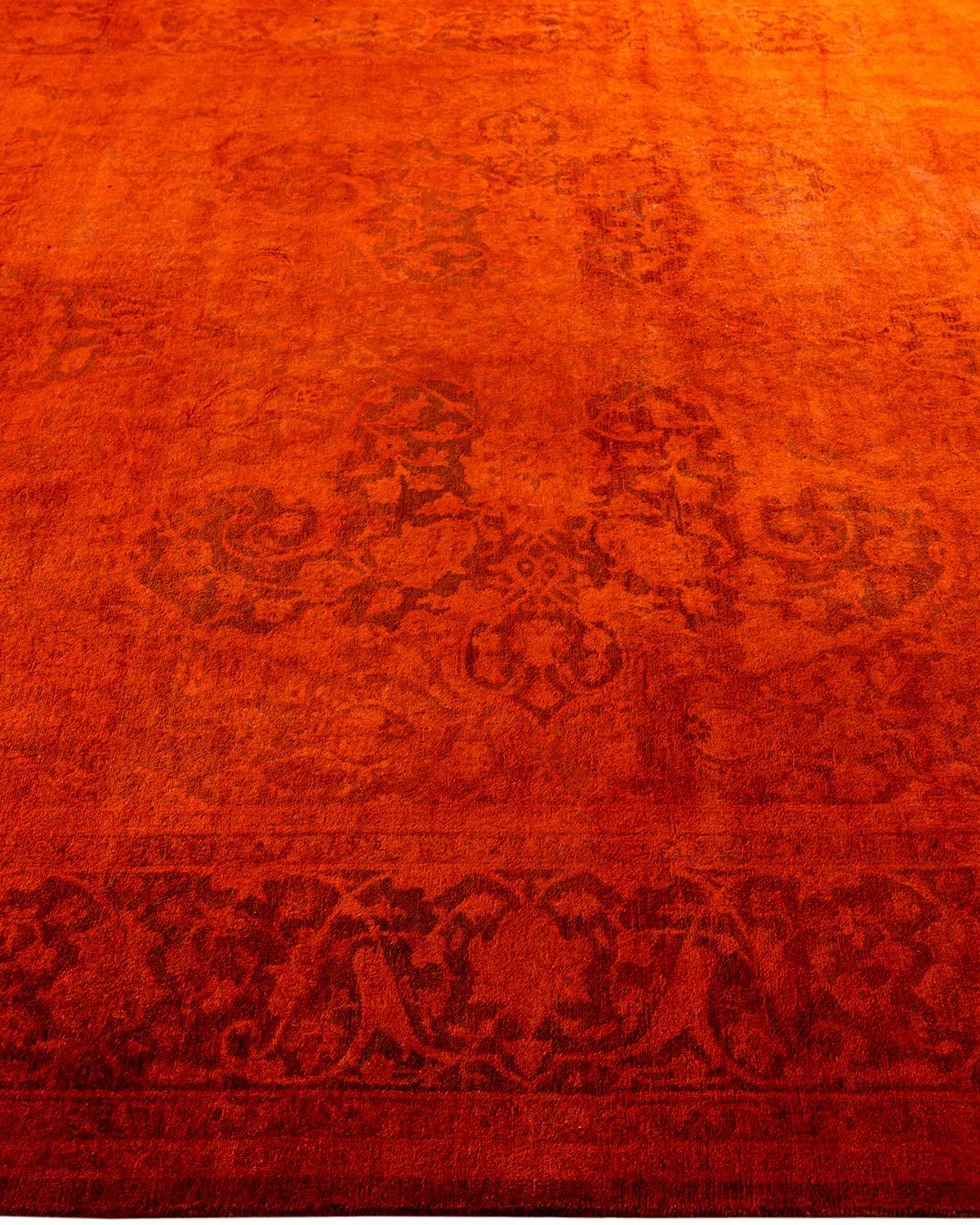 Zeitgenössische Overdyed handgeknüpfte Wolle Orange Bereich Teppich 6' 3