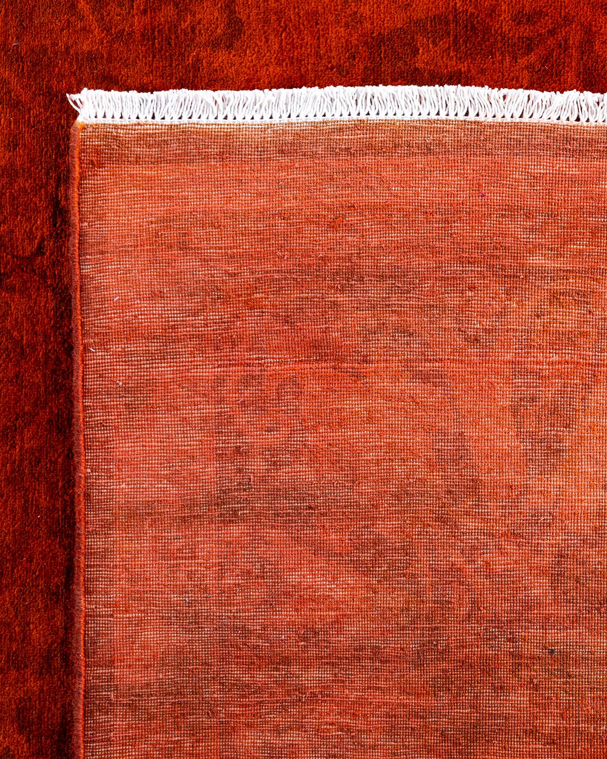 Zeitgenössische Overdyed handgeknüpfte Wolle Orange Bereich Teppich 6' 3