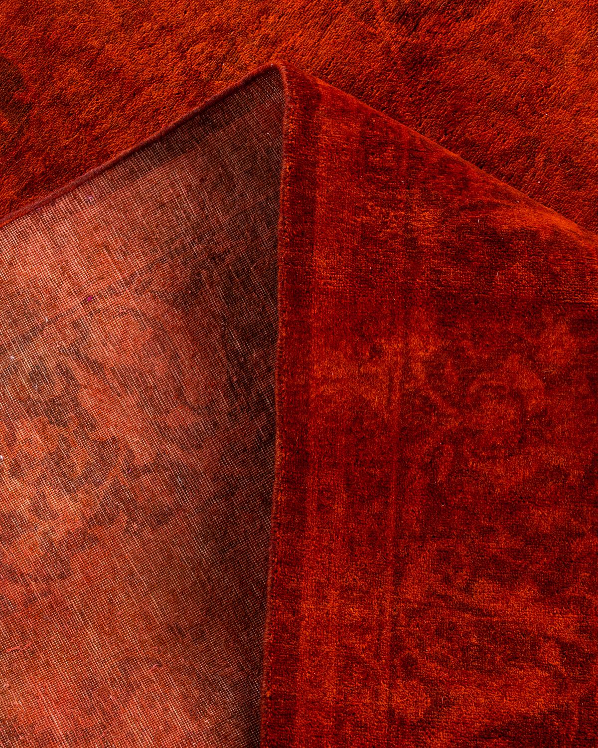 Zeitgenössische Overdyed handgeknüpfte Wolle Orange Bereich Teppich 6' 3