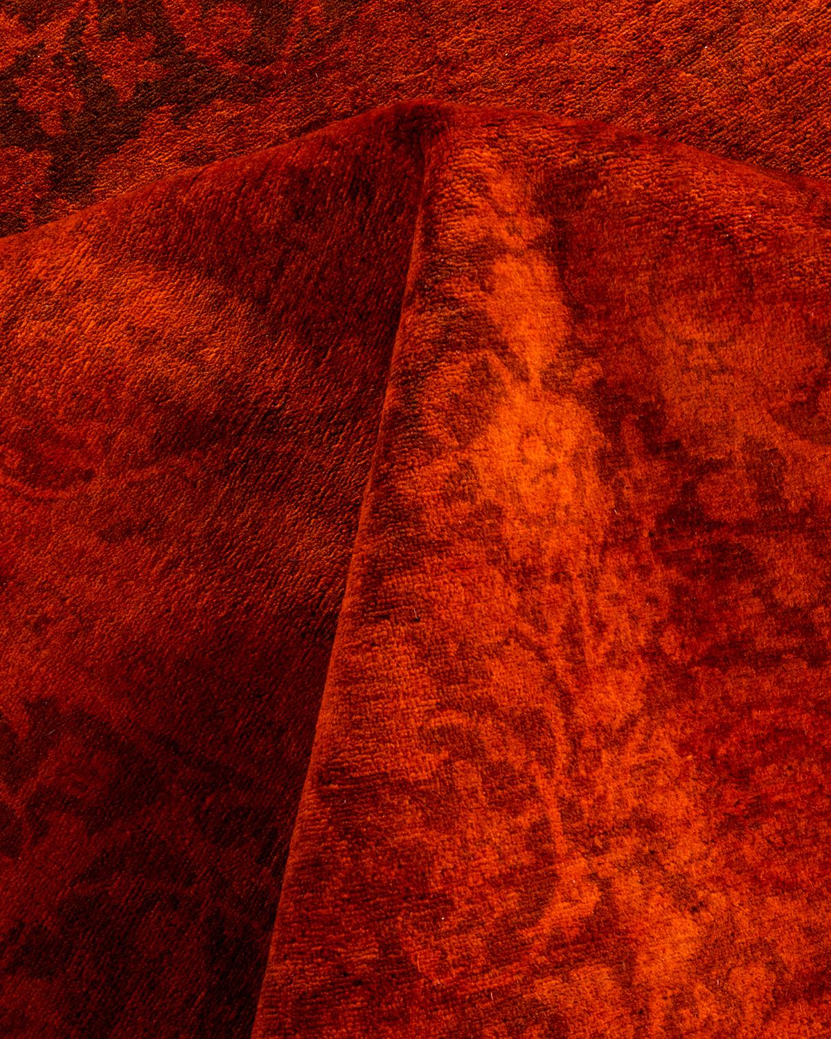 Zeitgenössische Overdyed handgeknüpfte Wolle Orange Bereich Teppich 6' 3