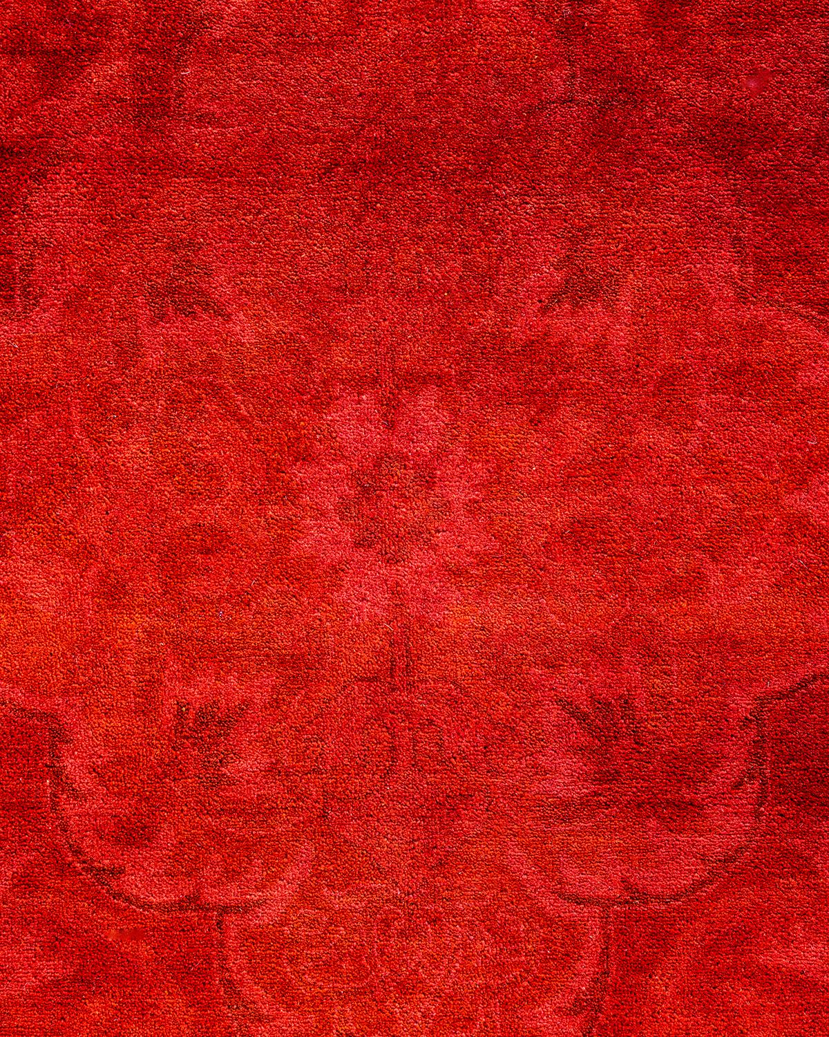 Pakistanais Contemporary Overdyed Hand Knotted Wool Orange Area Rug 9' 3