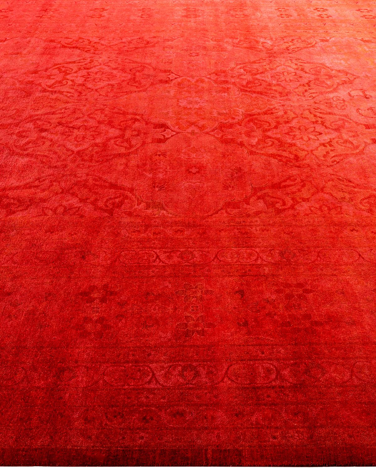 Contemporary Overdyed Hand Knotted Wool Orange Area Rug 9' 3