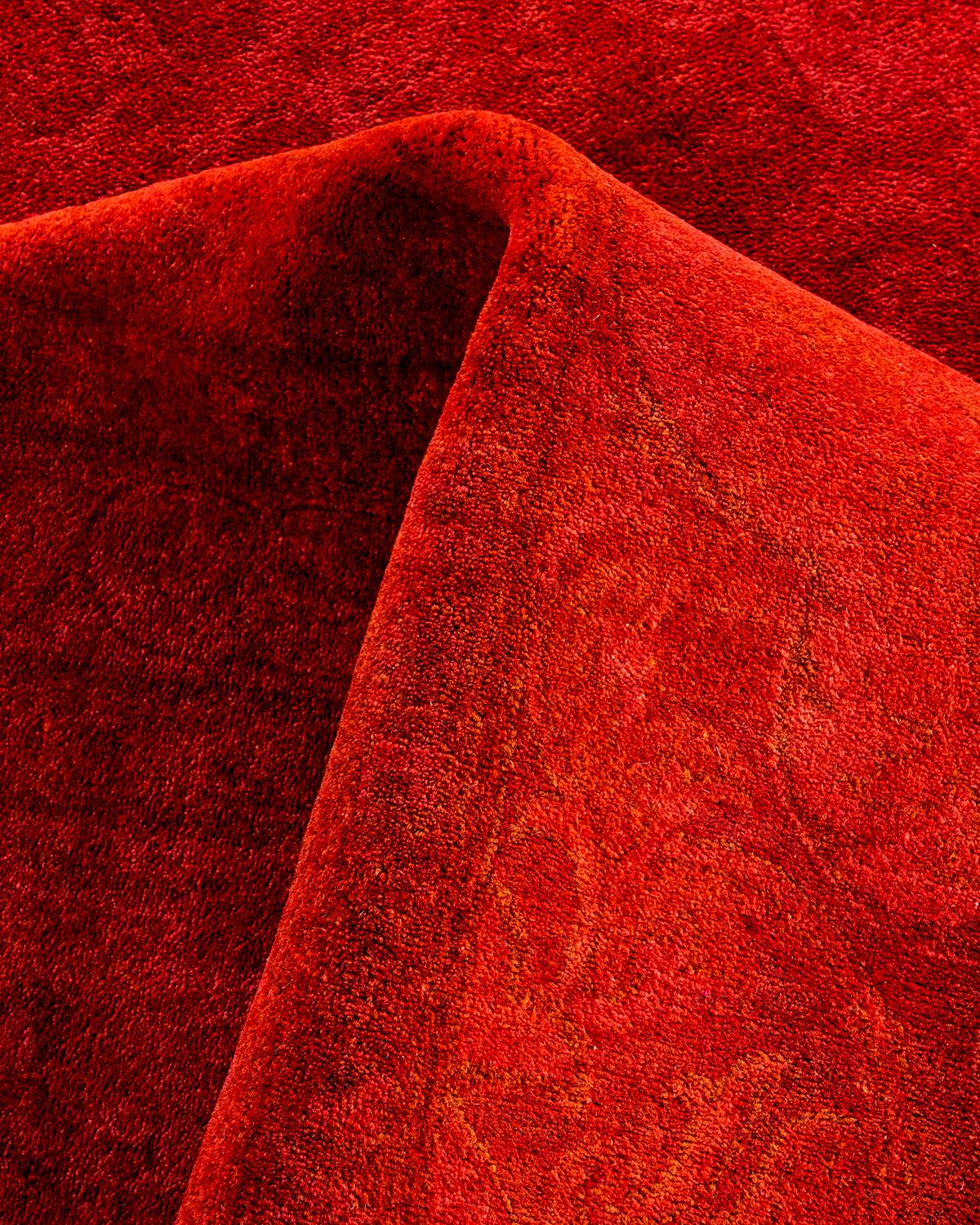 Contemporary Overdyed Hand Knotted Wool Orange Area Rug 9' 3