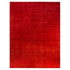 Contemporary Overdyed Hand Knotted Wool Orange Area Rug 9' 3" x 12' 1"