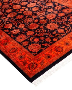 Contemporary Overdyed Hand Knotted Wool Orange Area Rug