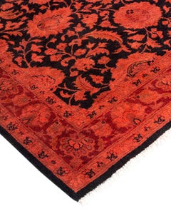 Contemporary Overdyed Hand Knotted Wool Orange Area Rug