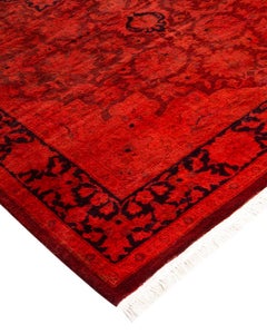 Contemporary Overdyed Hand Knotted Wool Orange Area Rug