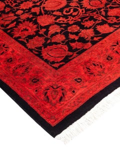 Contemporary Overdyed Hand Knotted Wool Orange Area Rug