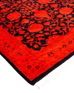 Contemporary Overdyed Hand Knotted Wool Orange Area Rug