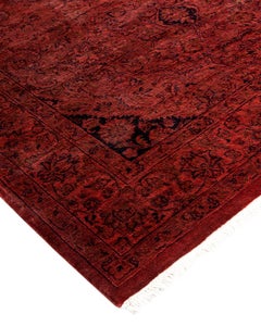 Contemporary Overdyed Hand Knotted Wool Orange Area Rug