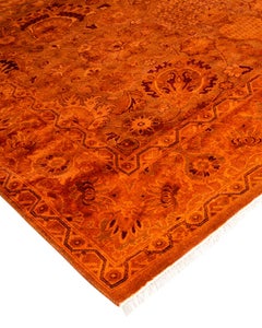 Contemporary Overdyed Hand Knotted Wool Orange Area Rug