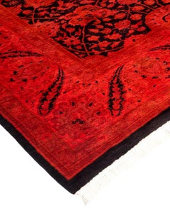 Contemporary Overdyed Hand Knotted Wool Orange Area Rug