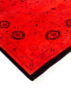 Contemporary Overdyed Hand Knotted Wool Orange Area Rug