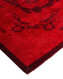 Contemporary Overdyed Hand Knotted Wool Orange Area Rug