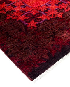 Contemporary Overdyed Hand Knotted Wool Orange Area Rug