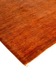 Contemporary Overdyed Hand Knotted Wool Orange Area Rug