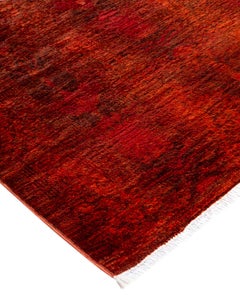 Contemporary Overdyed Hand Knotted Wool Orange Area Rug