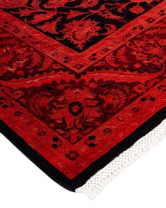 Contemporary Overdyed Hand Knotted Wool Orange Area Rug