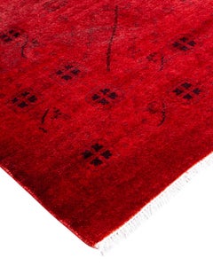 Contemporary Overdyed Hand Knotted Wool Orange Area Rug