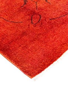 Contemporary Overdyed Hand Knotted Wool Orange Area Rug