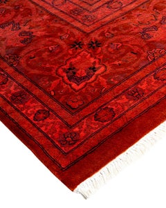 Contemporary Overdyed Hand Knotted Wool Orange Area Rug