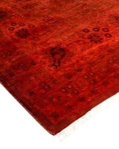 Contemporary Overdyed Hand Knotted Wool Orange Area Rug