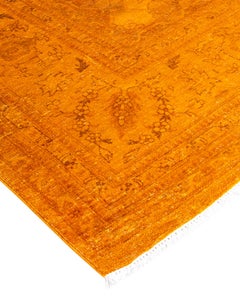 Tappeto contemporaneo in lana sovratinta annodata a mano di colore arancione