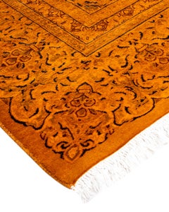 Contemporary Overdyed Hand Knotted Wool Orange Area Rug