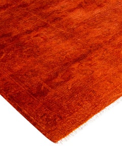 Contemporary Overdyed Hand Knotted Wool Orange Area Rug