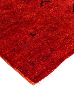 Contemporary Overdyed Hand Knotted Wool Orange Area Rug