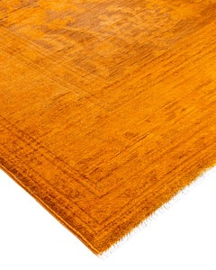 Contemporary Overdyed Hand Knotted Wool Orange Area Rug