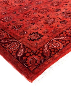 Contemporary Overdyed Hand Knotted Wool Orange Area Rug