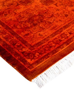 Contemporary Overdyed Hand Knotted Wool Orange Area Rug