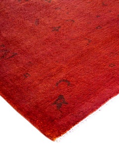 Contemporary Overdyed Hand Knotted Wool Orange Area Rug