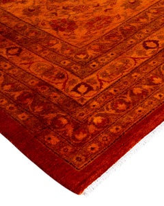 Contemporary Overdyed Hand Knotted Wool Orange Area Rug