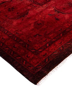 Contemporary Overdyed Hand Knotted Wool Orange Area Rug
