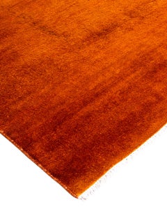 Contemporary Overdyed Hand Knotted Wool Orange Area Rug