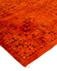Contemporary Overdyed Hand Knotted Wool Orange Area Rug
