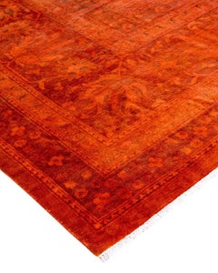 Contemporary Overdyed Hand Knotted Wool Orange Area Rug