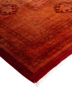 Contemporary Overdyed Hand Knotted Wool Orange Area Rug