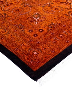 Contemporary Overdyed Hand Knotted Wool Orange Area Rug